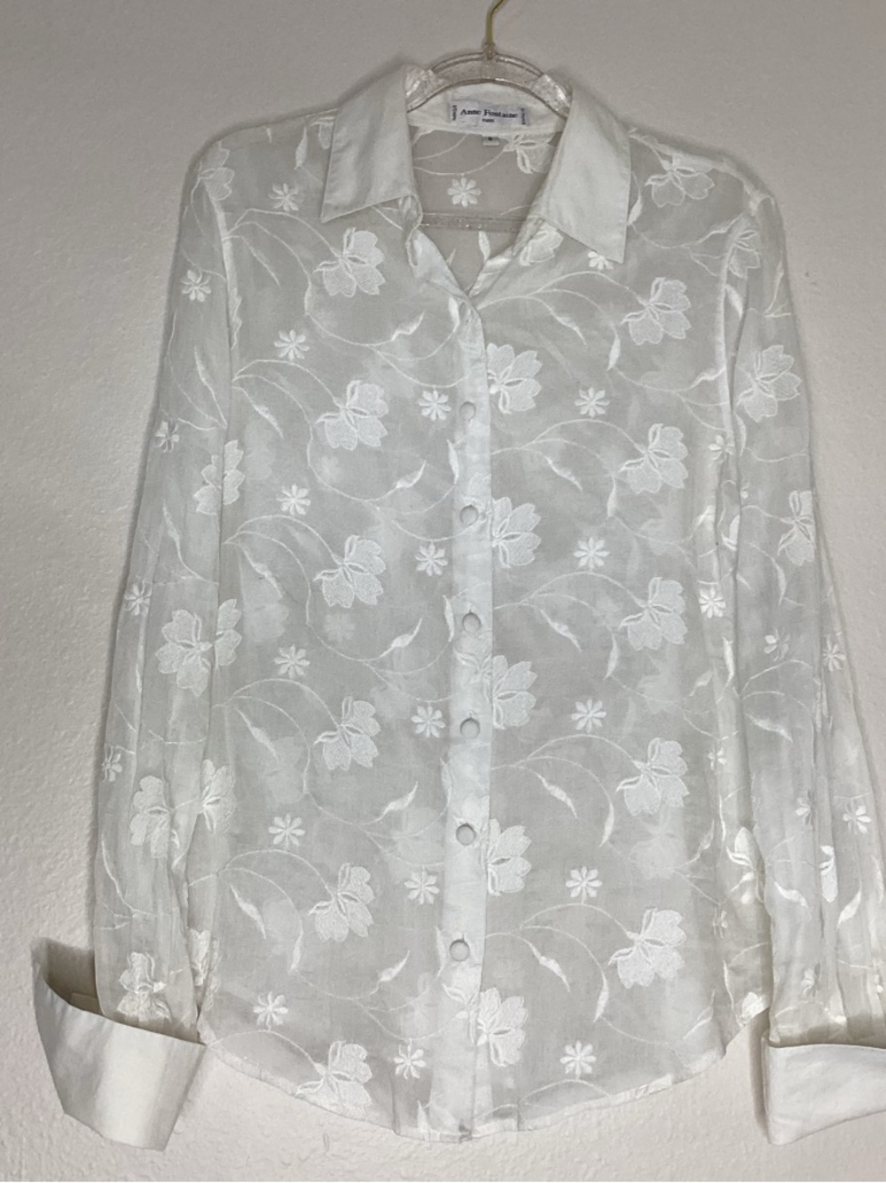 Anne Fontaine White Floral Embroidery Sz 2